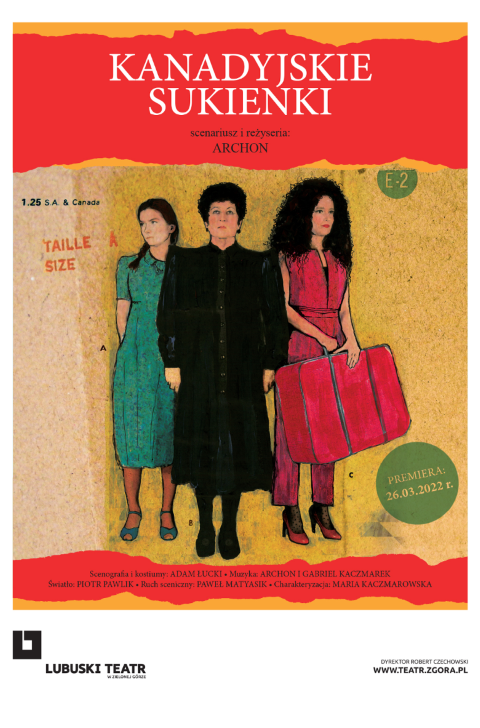 Plakat prezentuje sylwetki trzech kobiet. Jedna z nich trzyma walizkę w dłoniach.